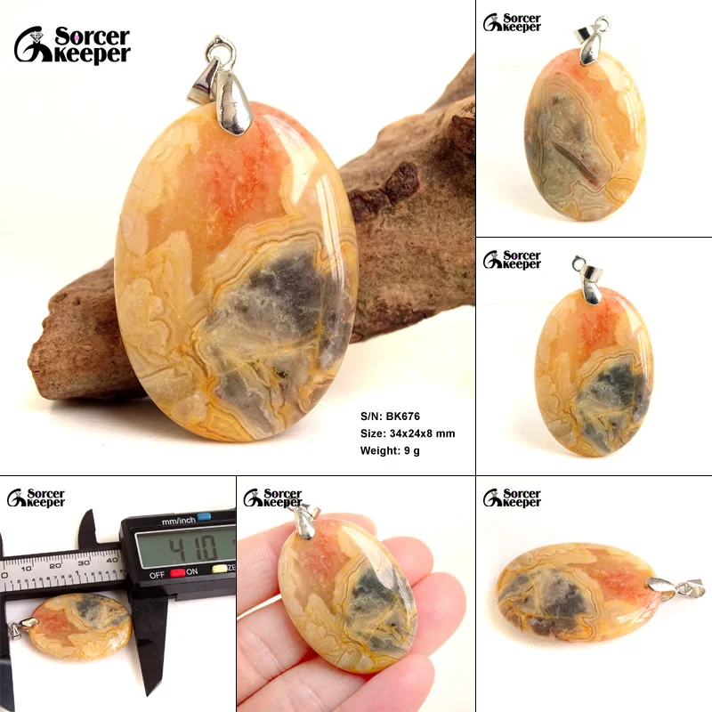 High Quality Pendentif Real Natural Crazy Lace Agate Stone Pendant Chains Necklace For Women's & Men's Jewelry Making BK996H