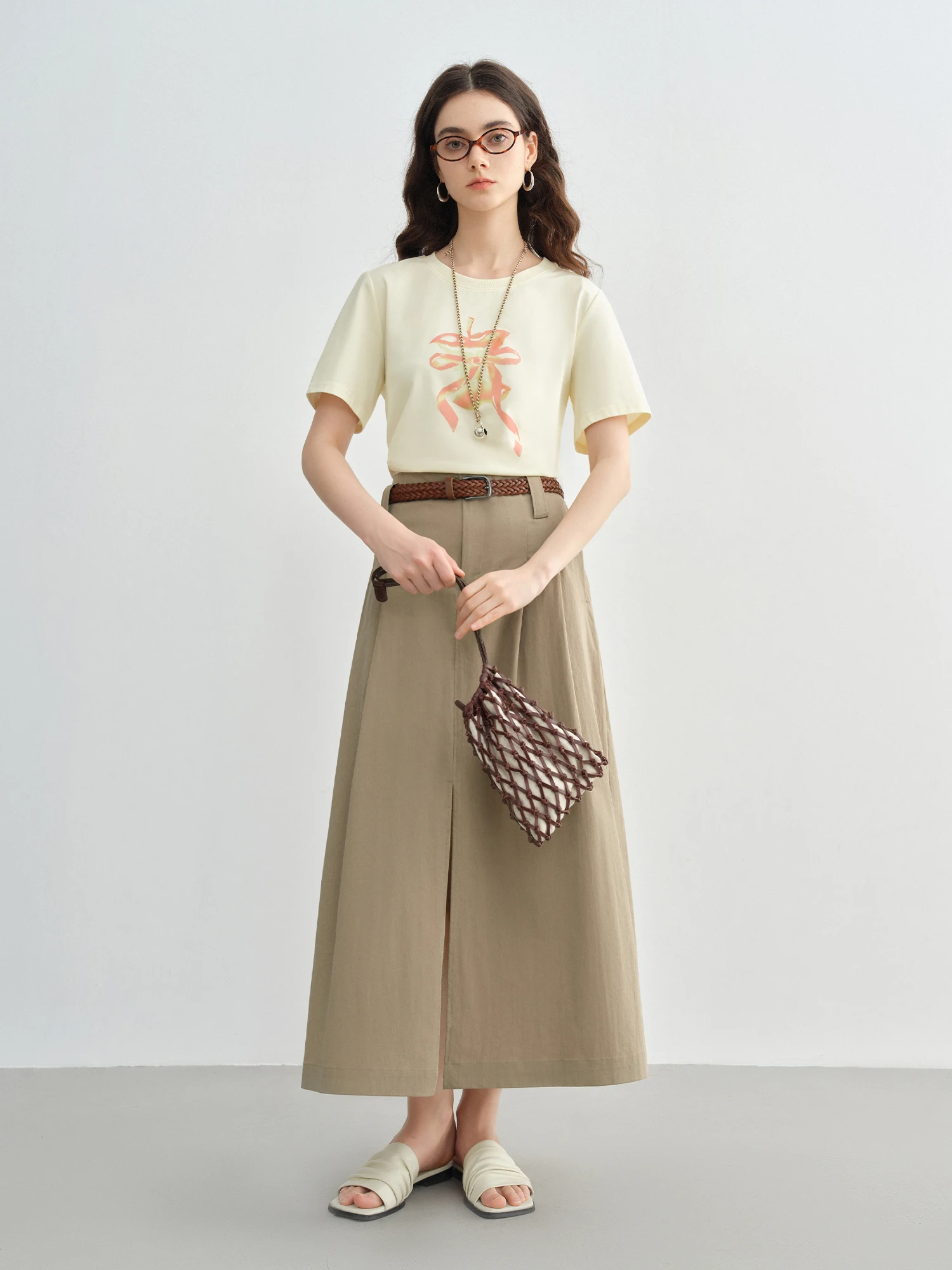 DUSHU Camiseta Lyocell refrescante y antibacteriana de talla grande con diseño que mejora los hombros Top adelgazante y estampado para 25DS82301