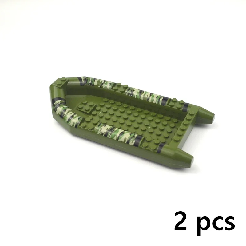 MOC Building Blocks Military Camouflage Rubber Boat Canoeing Lifeboat Kayaking Infantry Inflatable Boat hull Educational Toys