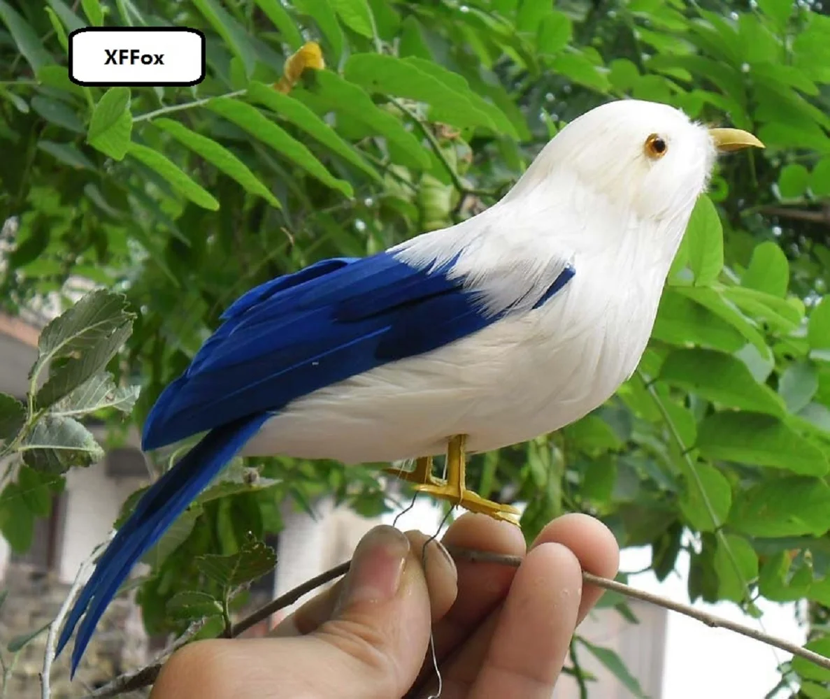 

cute simulation bird model foam&feather blue&white model gift about 15cm xf0375