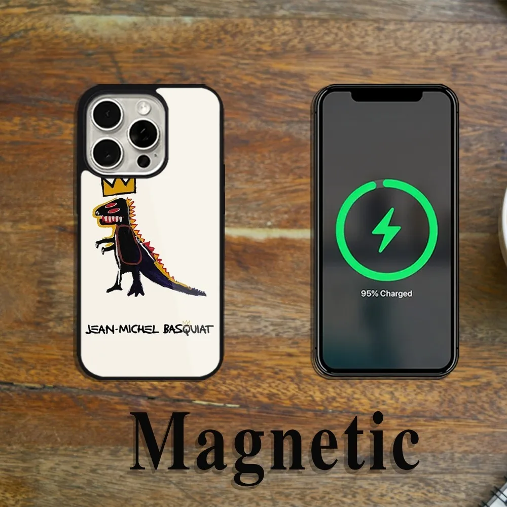 Jean M-Michels Art B-Basquiats Phone Case Magsafe Magnetic For iPhone 11 12 13 14 15 Pro Max Plus Wireless Charging