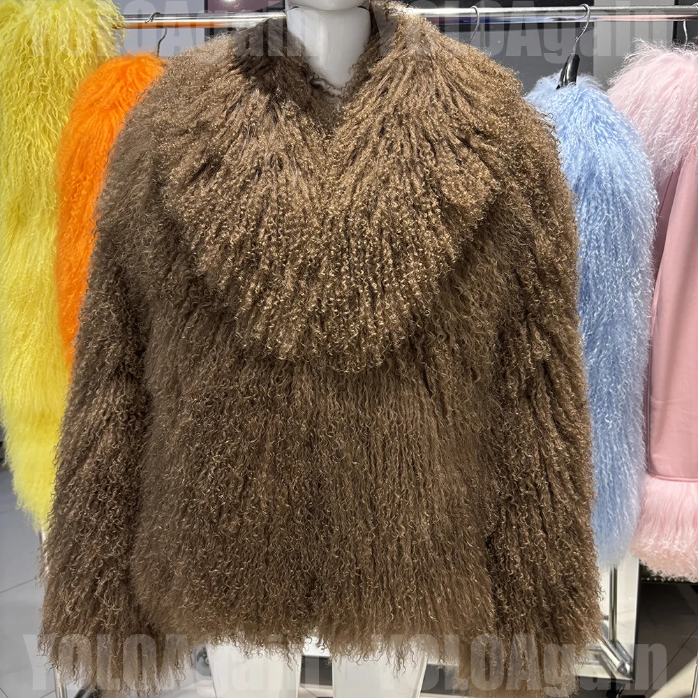 YOLOAgain 2025 Winter Warm Women's Real Mongolia Sheep Fur Jacket Plus Size 8XL Sheep Fur Coat