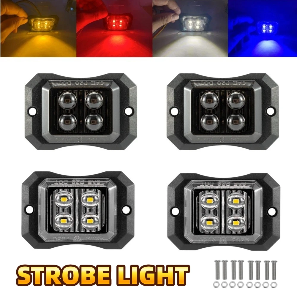 

4PCS LED Strobe Light 12v-24v 4LED Flash Light Truck Trailer Lights Warning Hazard White/Amber Emergency Lights For Vehicles