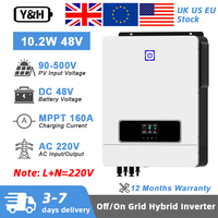 Y&H 10.2KW Hybrid Solar Inverter 48V 230V On/Off Grid Pure Sine Wave Inverter MPPT 160A Solar Battery Charger BMS WiFi