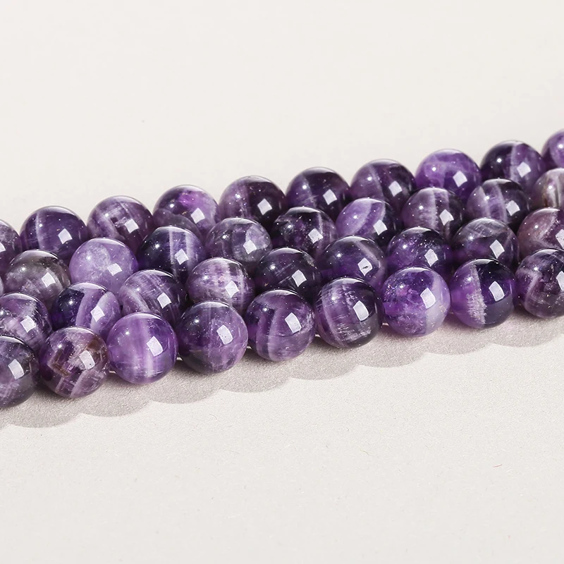 Natural Stone Dream Amethyst Color Purple Amethyst Crystals Quartz Round Loose Beads 15