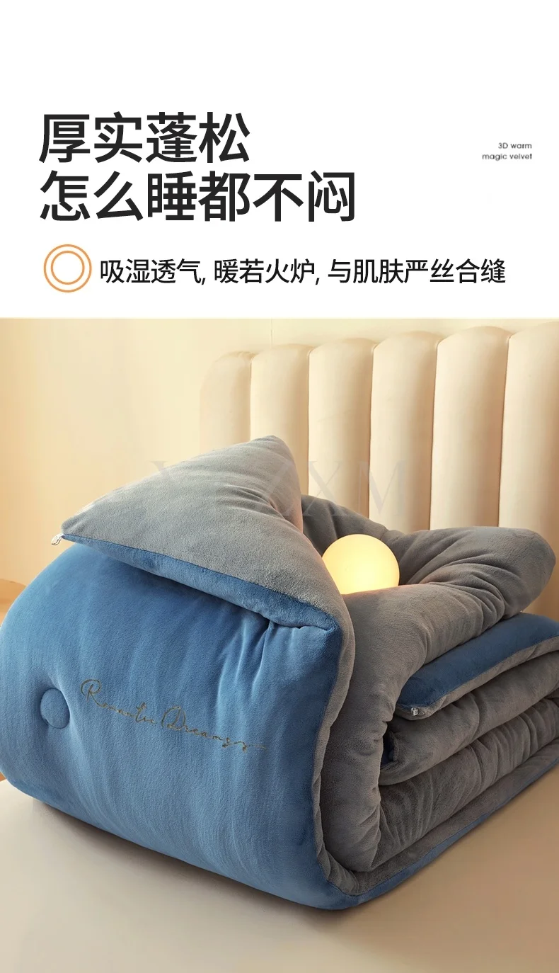Thickened Warm Milk Velvet Winter Quilt Soft Comfort Double Sided Plush Comforter Queen King Fluffy Warmth Thick Blanket for Bed
