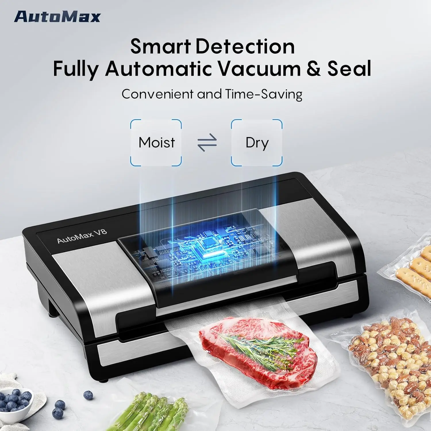 FRESKO Fully Automatic Vacuum Sealer Machine, 140 Watts, Hands-Free Food Sealer with Smart Bag, Dry/Moist Food Detection