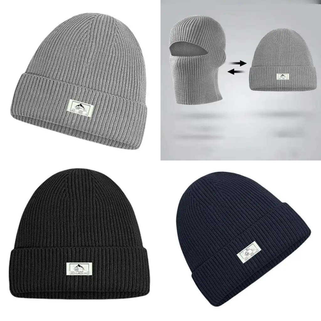 

652f Многоузее 2IN1 Мужская шляпа балаклавы для спорта на открытом воздухе и зимней активности теплое и ветряное вязаная шапка с