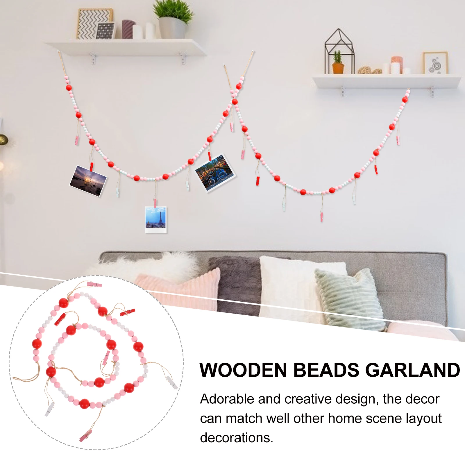 خشبية حبة جارلاند صور الشماعات الزخرفية كليب سلسلة للجدار عرض الصور ريفي ديكور المنزل حفل زفاف #6