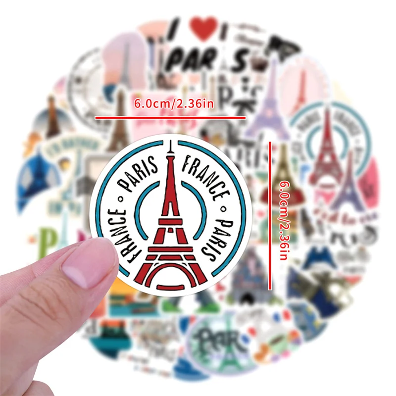 55PCS France Paris Landscape Stickers Eiffel Tower Decals DIY Motorcycle Luggage Guitar Cartoon Cool Graffiti Decal Sticker