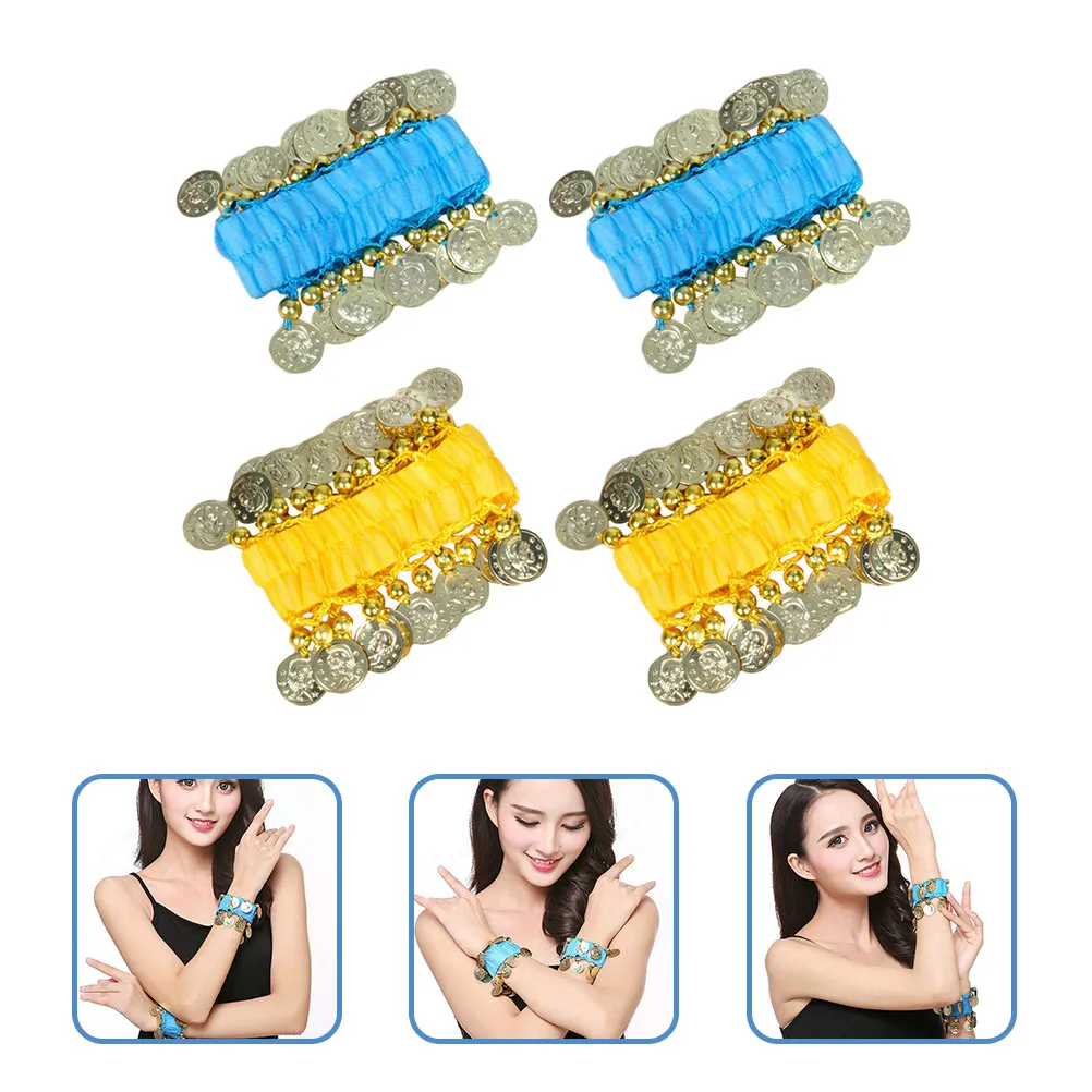 

2 пары браслетов для танца живота, тонкая работа, декор из монет, удобная посадка, идеально подходят для аксессуаров к костюму танцовщицы животного танца.