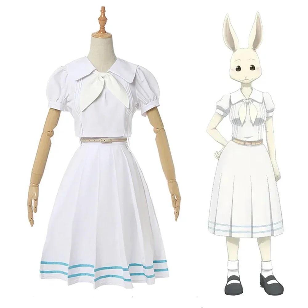 Anime Beastars Haru Cosplay Traje para Mulheres, Vestido Lolita, Orelhas de Peruca, Uniforme Escolar Japonês, Coelho Branco, Fantasia de Halloween