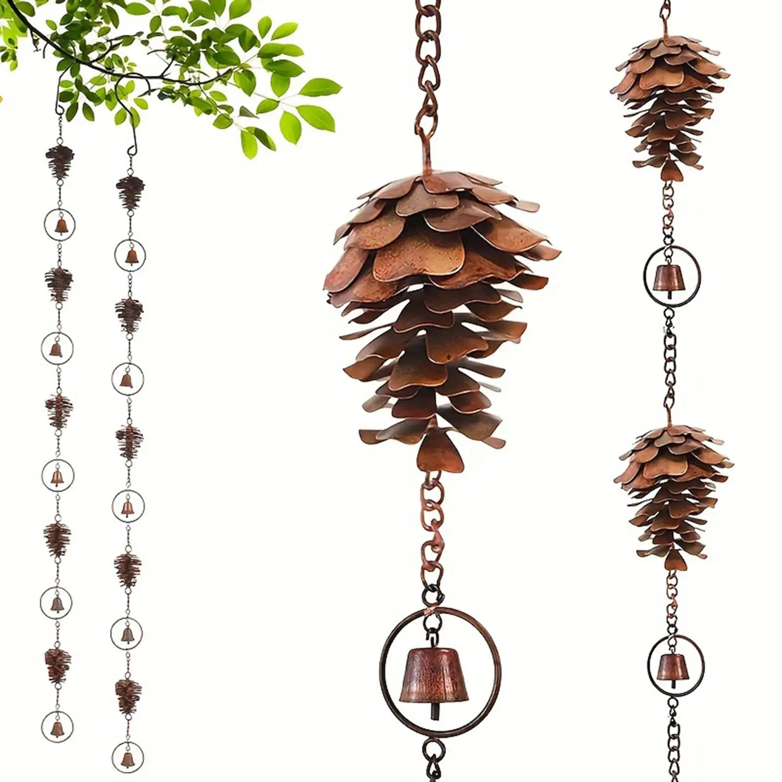 Pinecone Rain Chain, Rainwater Catcher, Drain Gutter Chain, Rainwater Diverter for Yard