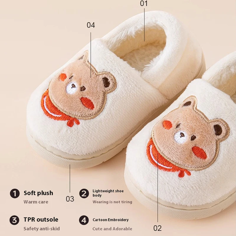 

Kids Cartoon Panda Rabbit Embroidery Plush Slippers Soft Sole Non-slip Winter Warm Boys Girls Indoor Home Heel Wrap Cotton Shoes