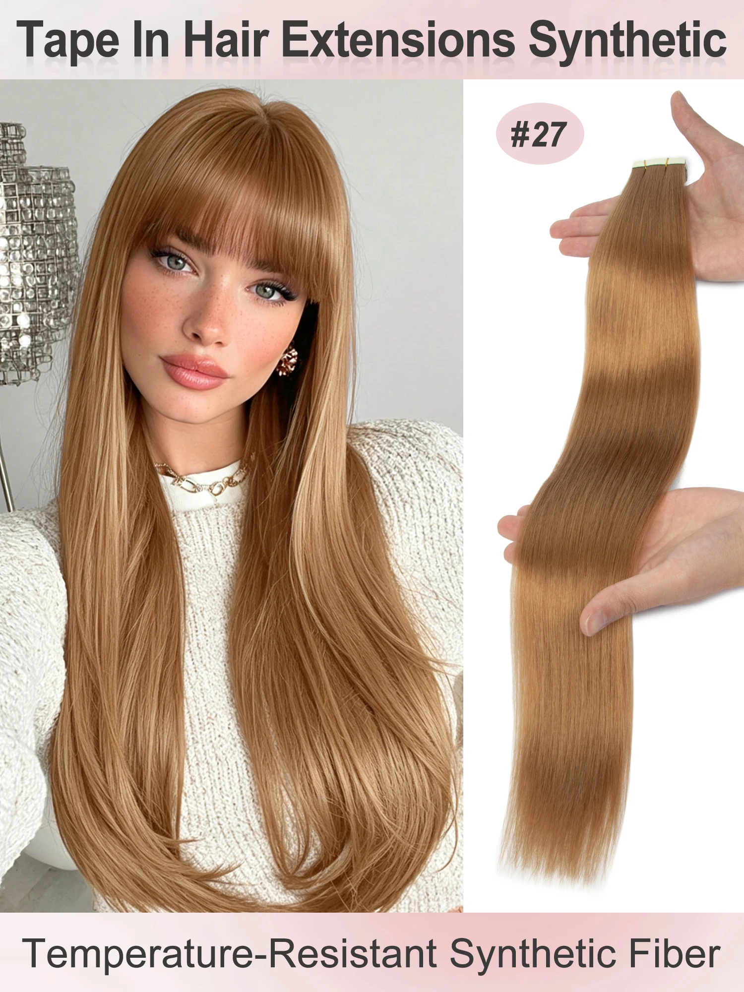 

SyntheticTape In Hair Extensions Seamless PU Straight Heat Resistant Tape in Extensions Multi Color Daily Use 20 pcs/pack 20inch