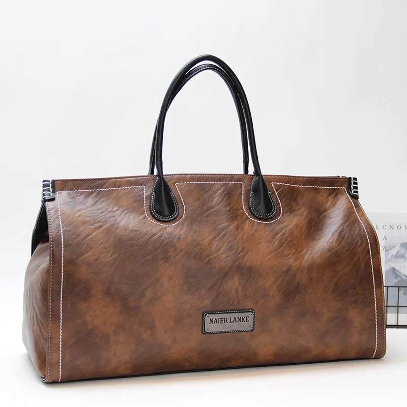 Vintage Travel Tote Men Luxury Soft Leather Handbags