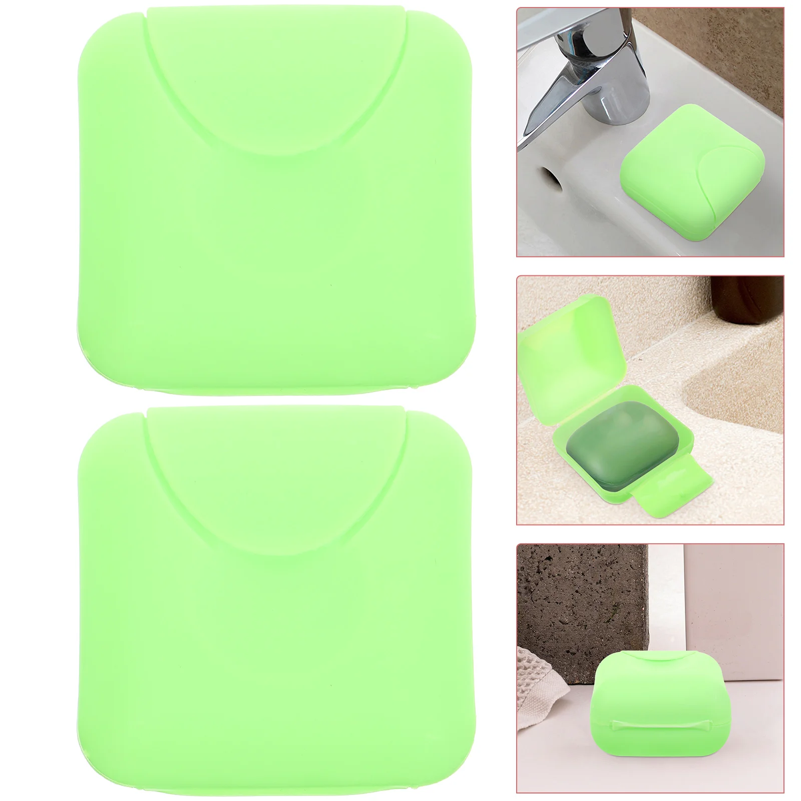 

2pcs Sealed Box Portable Travel Outdoor Leakproof Solid Color Soap Container Waterproof Soap Holder Green