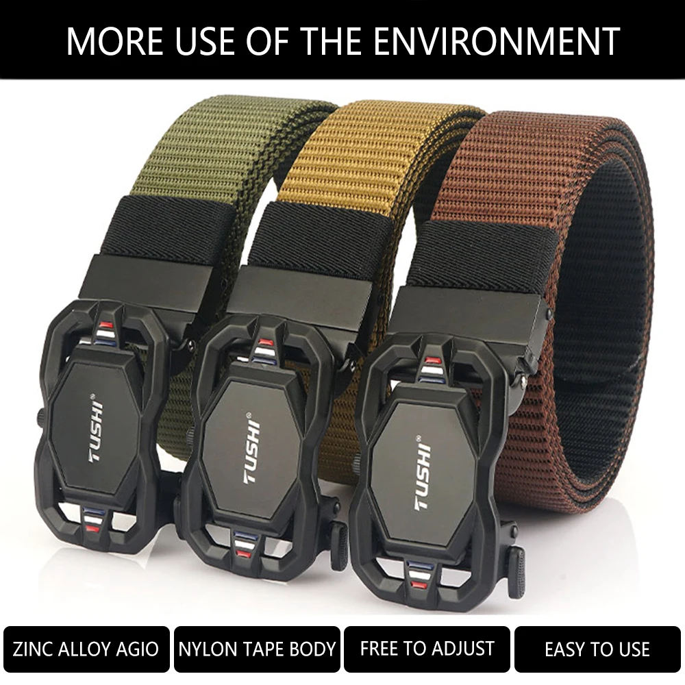 TUSHI Automatic Buckle Light Comfortable Nylon Military Belt Outdoor Hunting Multifunctional Tactical Canvas Belt High Quality