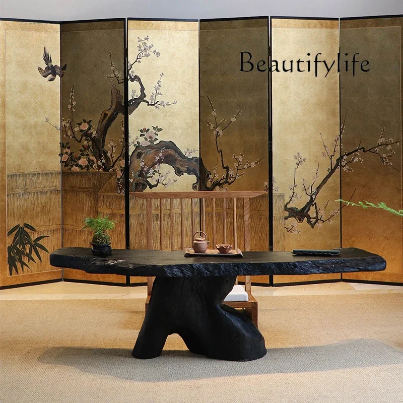 

N40 Wabi Sansan Solid Wood Tea Table Black Charcoal Tatami Coffee Table Retro Style Homestay Tea Room Low Table