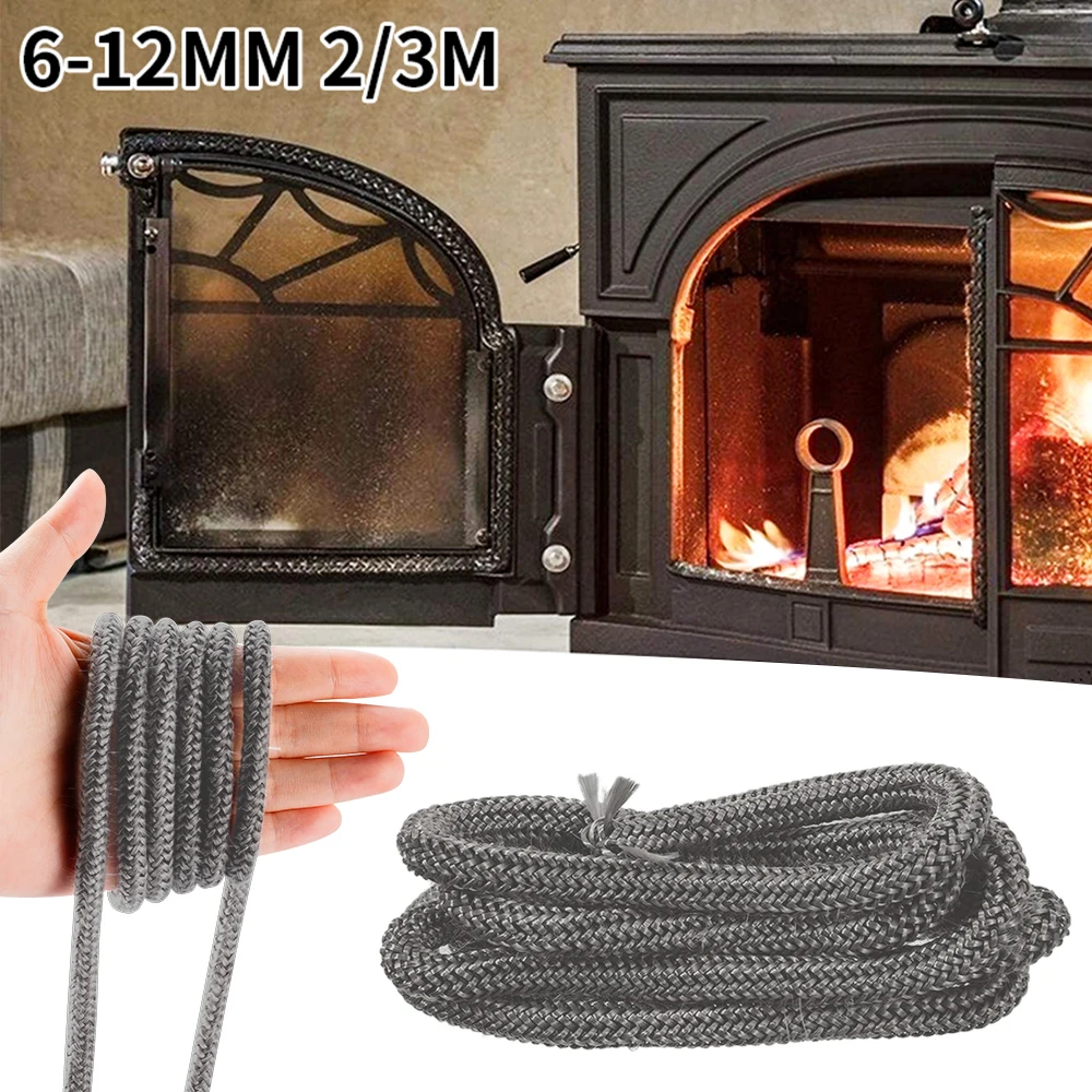 6/8/10/12mm StoveRope Fiberglass Fireplace Door Cord High Temperature Woodburner Black Gasket Cord Width 2m Length Sealing Rope