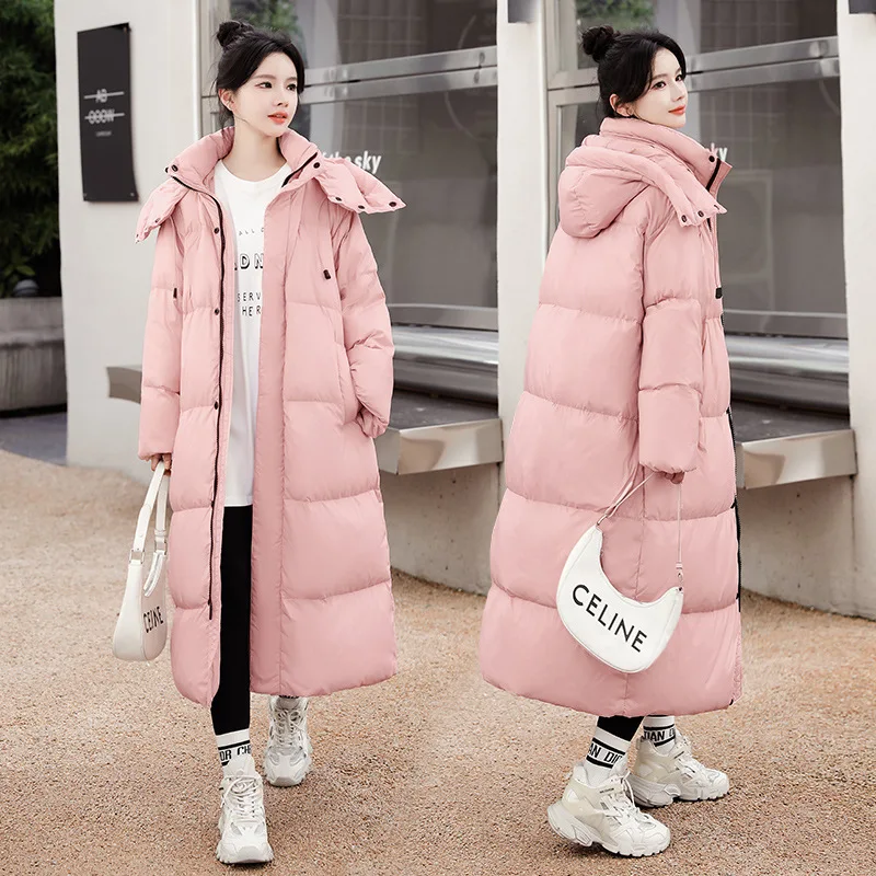 Autumn Winter Women's Warm All Match Parka For Fashion Hooded Solid Color Pocket Drawstring Loose Jacket Coat