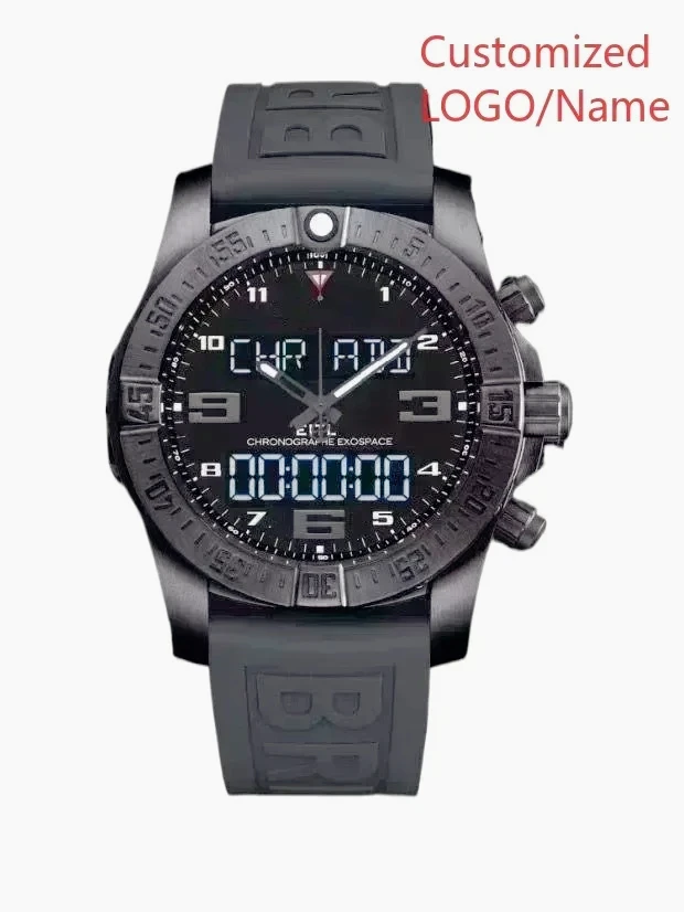Men Quartz Watch Aerospace Black Blue Rubber Digital Luminous