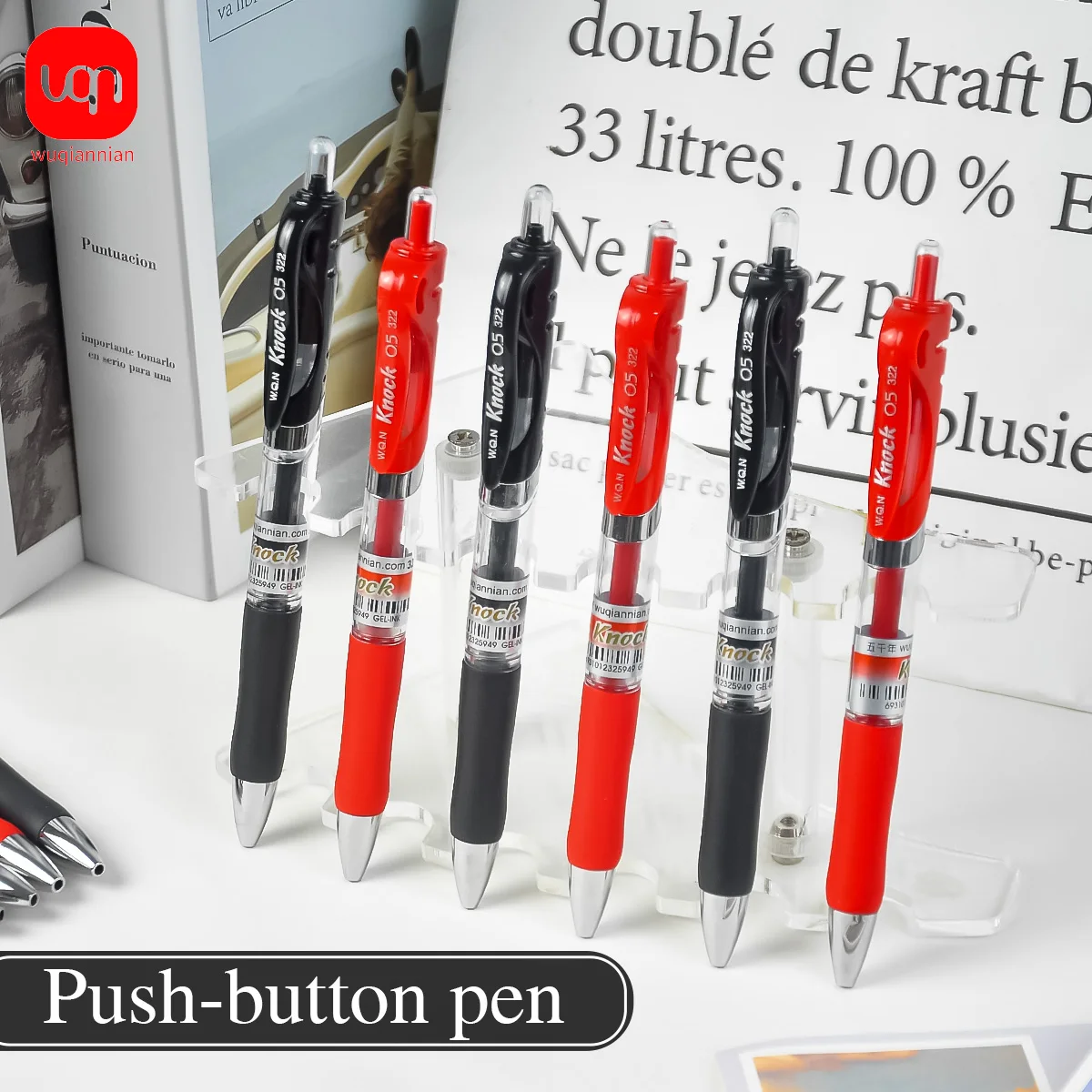 Bolígrafo retráctil de Gel WNQ-4/8/12PCS, punta de 0,5mm, tinta negra/roja, escritura suave, agarre cómodo, material escolar, suministros de oficina