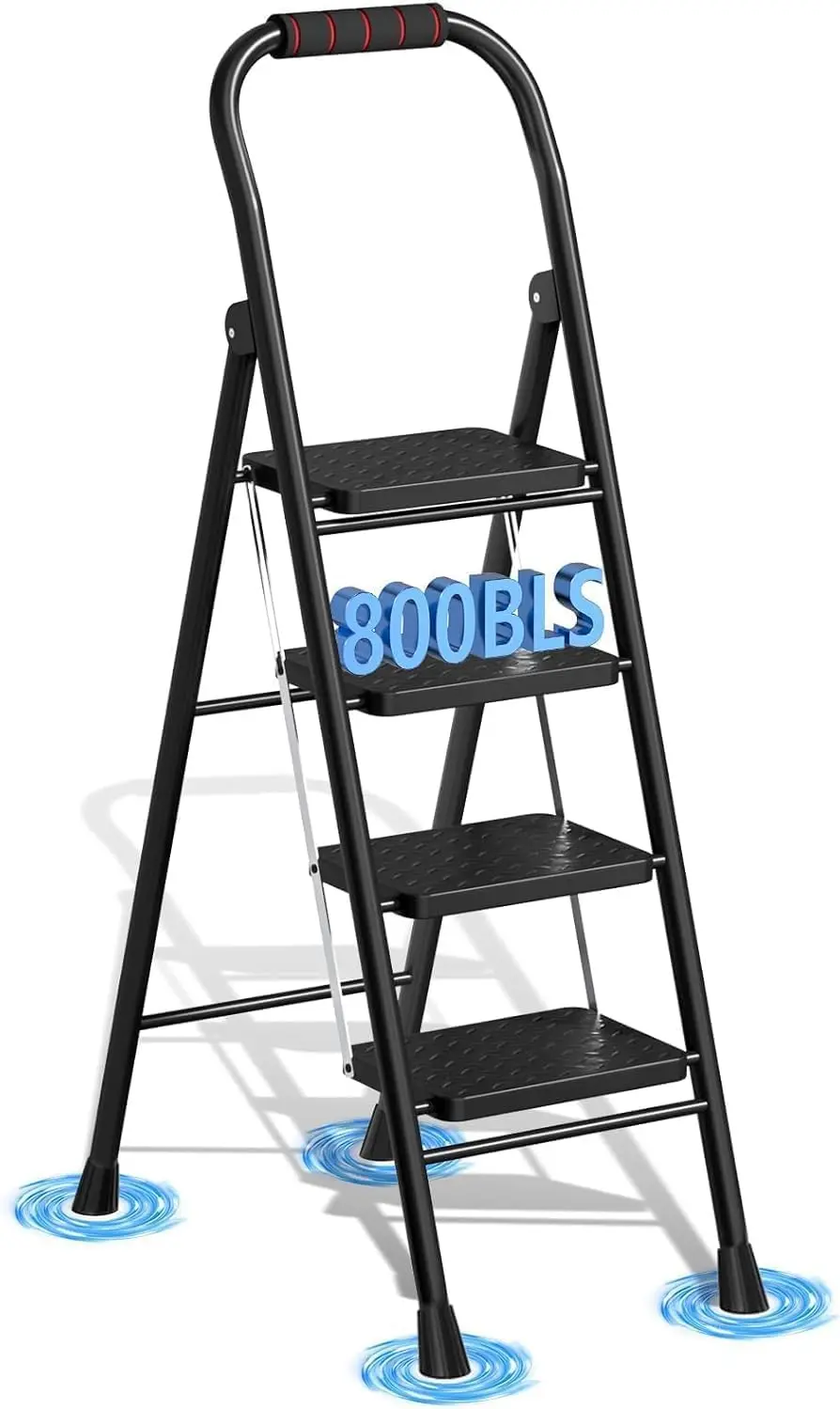 

Folding Step Stool with Wide Anti-Slip Pedal, Handrail, Safe-Lock Design, Portable Ladder for Multi-Purpose, 800lb Capacity