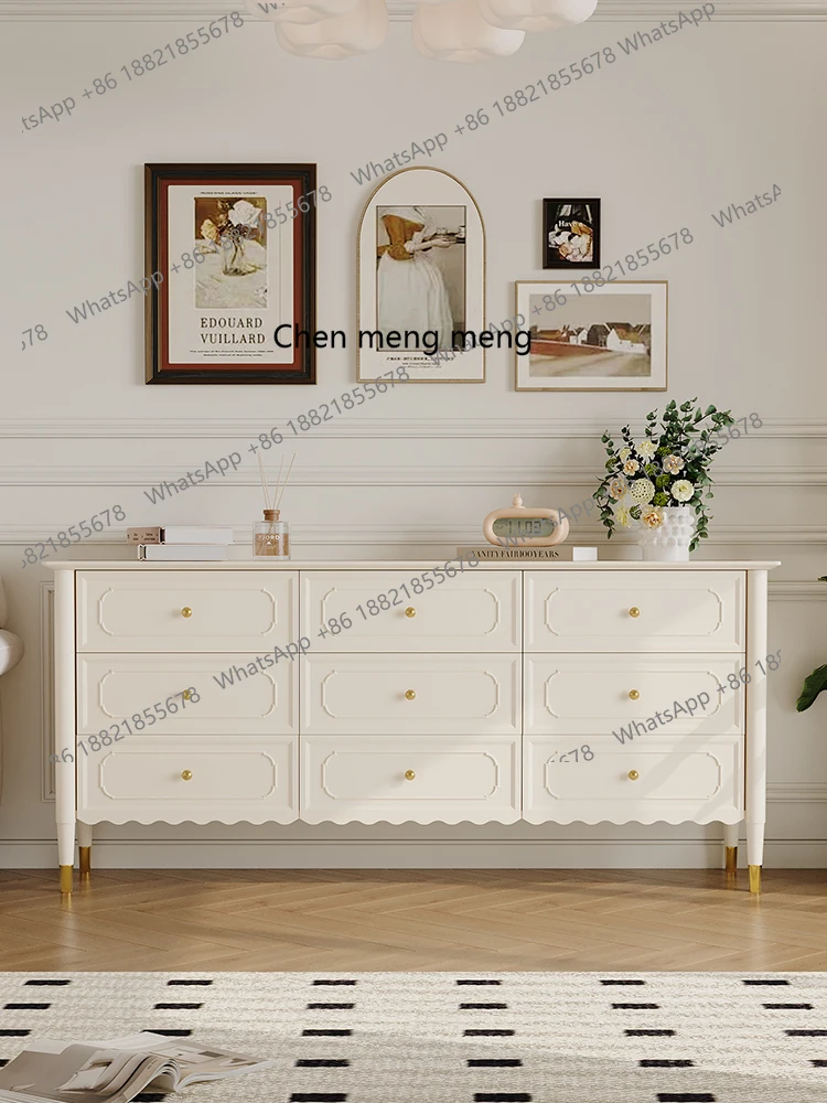 

French cream style solid wood nine chest cabinet light luxury living room bedroom bedside cabinet storage wall storage cabinet
