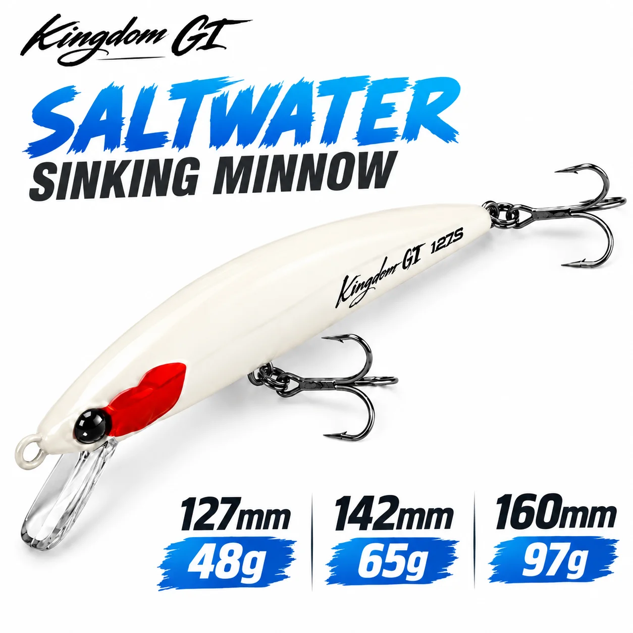Kingdom GT Sinking Minnow Angelköder 48g 65g 97g Weitwurf-Kunstköder Harte Wobbler für Thunfisch, Wolfsbarsch, Salzwasserfischen