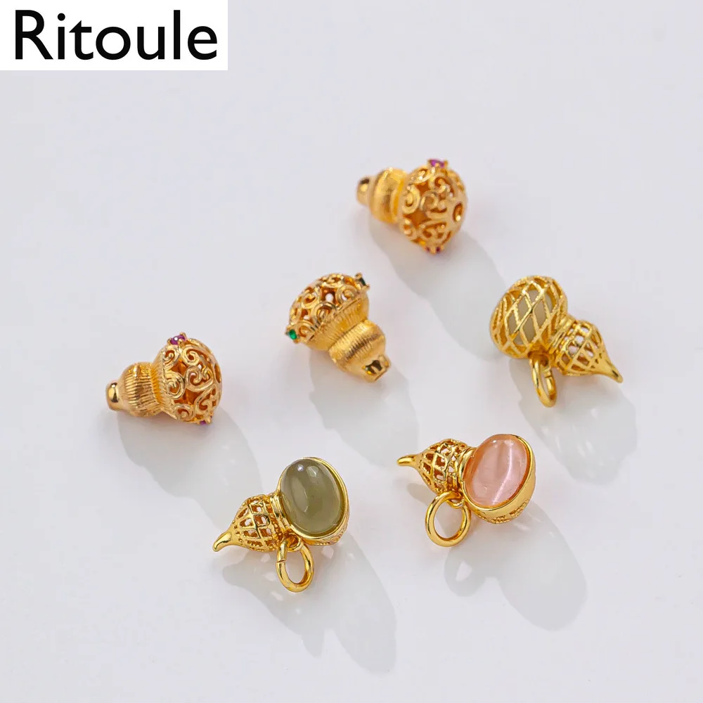 2pcsGourd hollow Hetian jade pendant Guofeng DIY bracelet beaded jewelry accessories