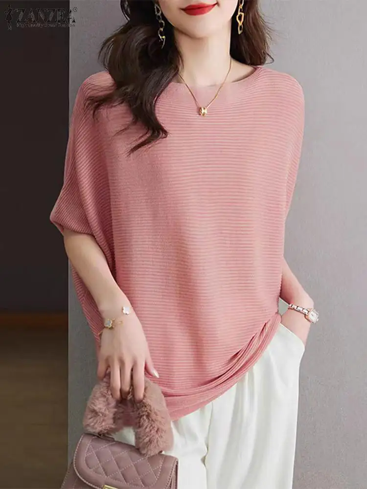 ZANZEA Casual Dolman Sleeve Party Blusas Women Batwing Half Sleeve Blouse 2024 Summer Elegant Round Neck Tops Shirt Loose Tunic