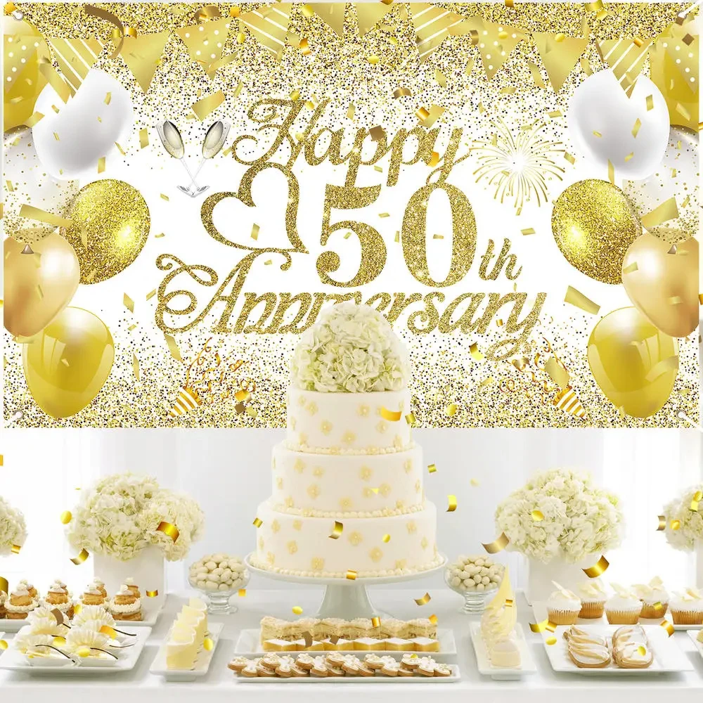 Happy 50th Anniversary Banner Cheers to 50 Years Party Decorations Anniversary Sign Banner for 50th Anniversary Birthday Party