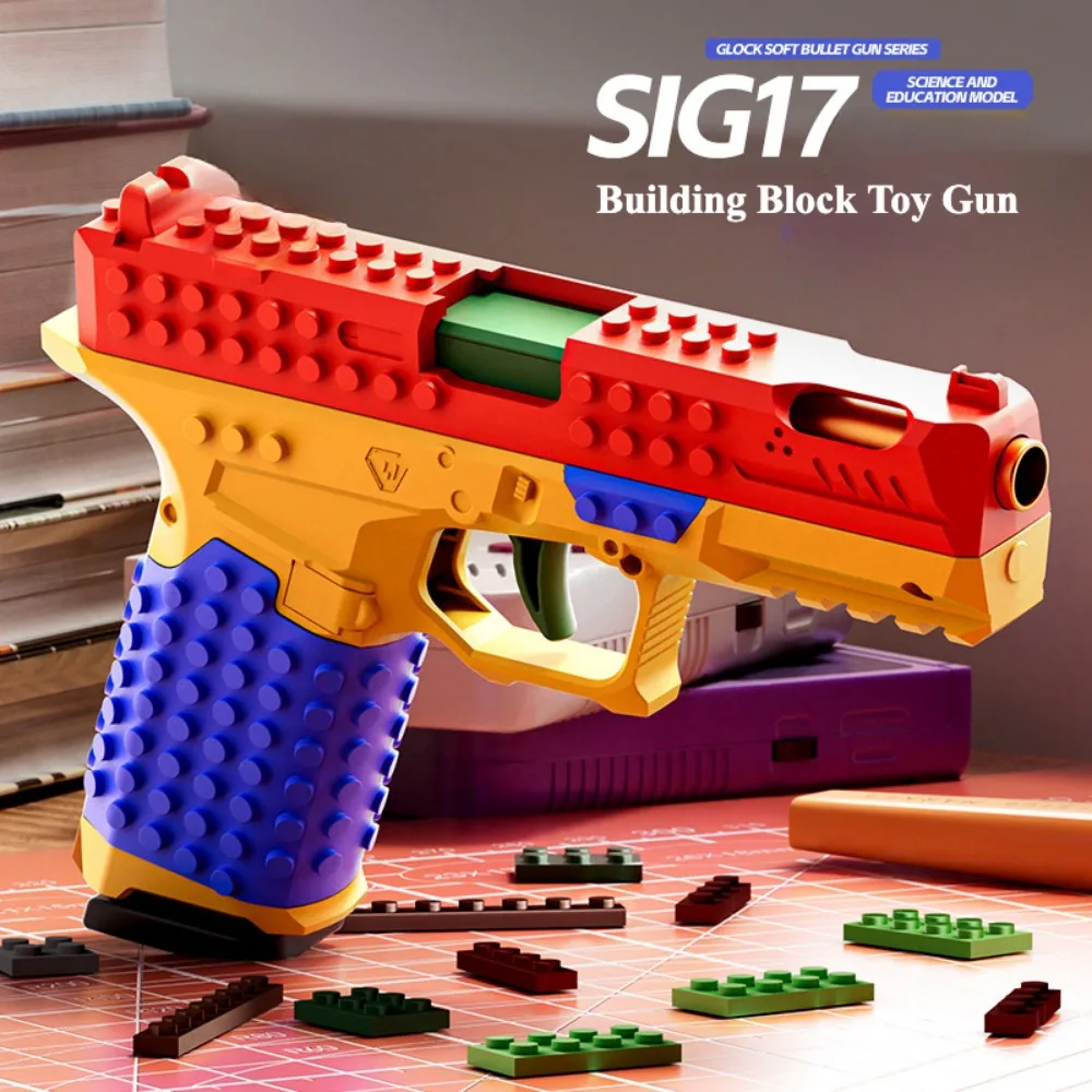 SIG17 Hangend speelgoedpistool Continu afvuren Bouwsteen Pistool Shell Gooien Airsoft Blowback Speelgoed Buitenschieten voor kinderen