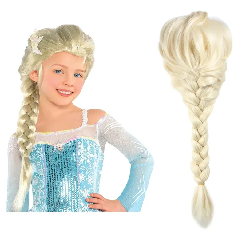 Findpitaya Children Girls Wig Kids Cosplay Party Supply Elsa Anna Braid Mermaid Jasmine Aladdin Moana Hair