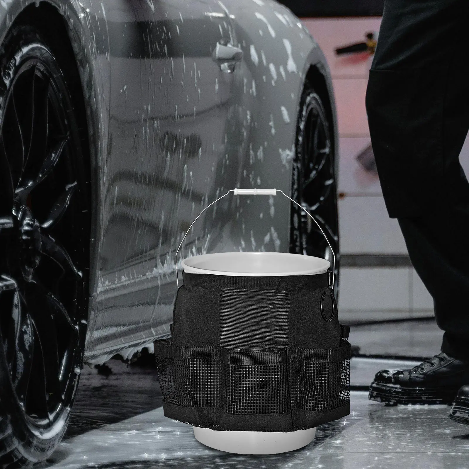 حقيبة أدوات تنظيم دلو سعة 5 جالون، تخزين متعدد الجيوب لغسيل السيارات، منظم دلو الصيد