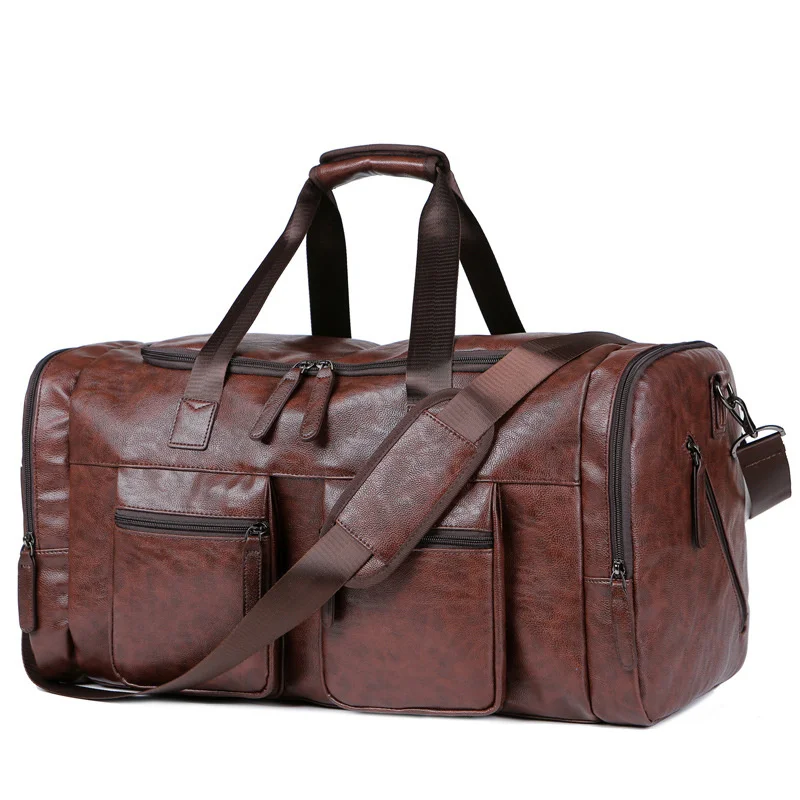 Bolsa de viaje de gran capacidad para hombre, bolsos de Fitness informales, paquete de equipaje de cuero PU, hombro al aire libre, Duffels de viaje para hombre