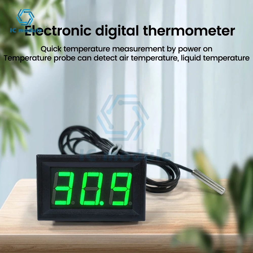 DC 12V -50~300℃ 0.56 Inch LED Digital Tube Intelligent Digital Display Thermometer with Waterproof NTC Metal Probe