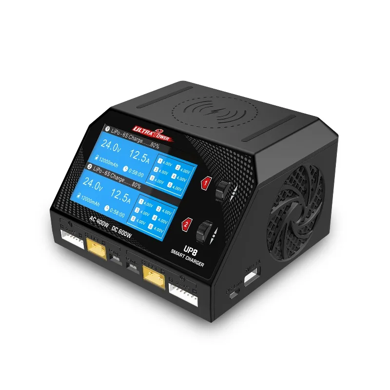 UltraPower UP8 Dual Channel 400W LiPo Battery Charger, 16A Fast Charge with 1000mA Balance & 10W Wireless Charging for RC Drone