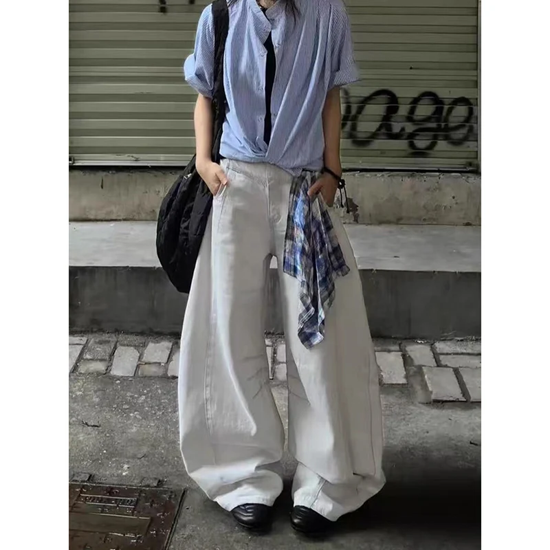 Y2K Amerikaanse Vintage jaren 2000 Stijl Hoge Taille Witte Jeans Broek 2025 Herfst Dames Baggy Wijde Pijpen Denim Broek Vrouwelijke Kleding