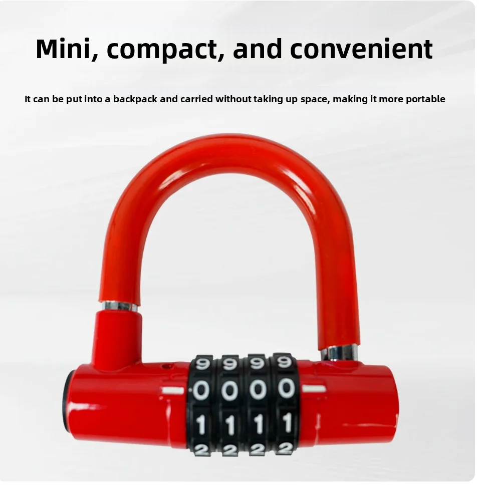 Durable 4-digit Code Password Lock Waterproof Rust-proof U-shaped Lock Zinc Alloy Wheel Locker Bicycle Motorcycle