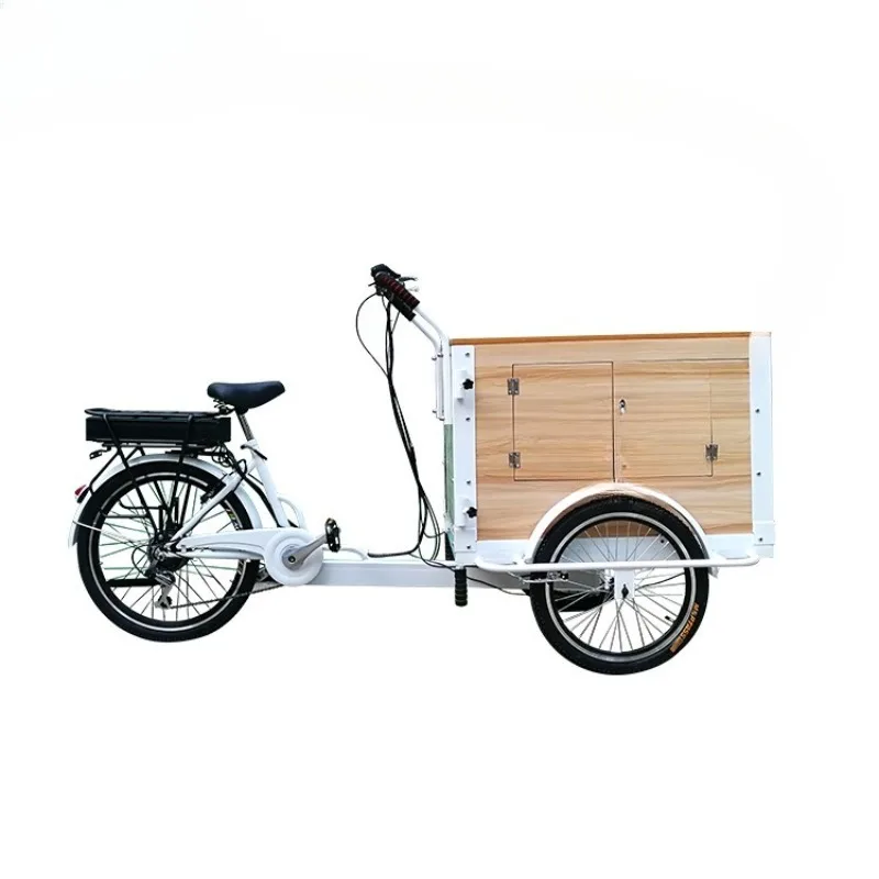 

riding donkey, food delivery bicycle, shopping mall, street scene, coffee milk tea, human-powered pedal tricycle