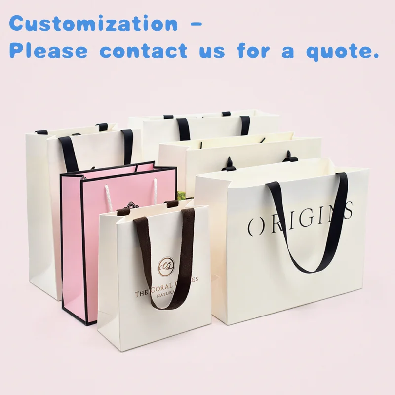 

custom.Boutique Custom Cardboard Paper Bag Black White with Ribbon Handles Clothing Jeans Shoes Featuring Screen Print