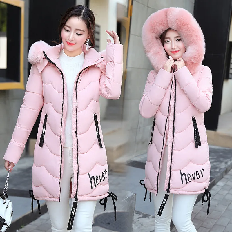 Nice Pop Women Parkas Winter Jacket Long Coat Fur Collar Hooded Overcoat Female Thick Warm Parka Cotton Padded Jacket Outwear