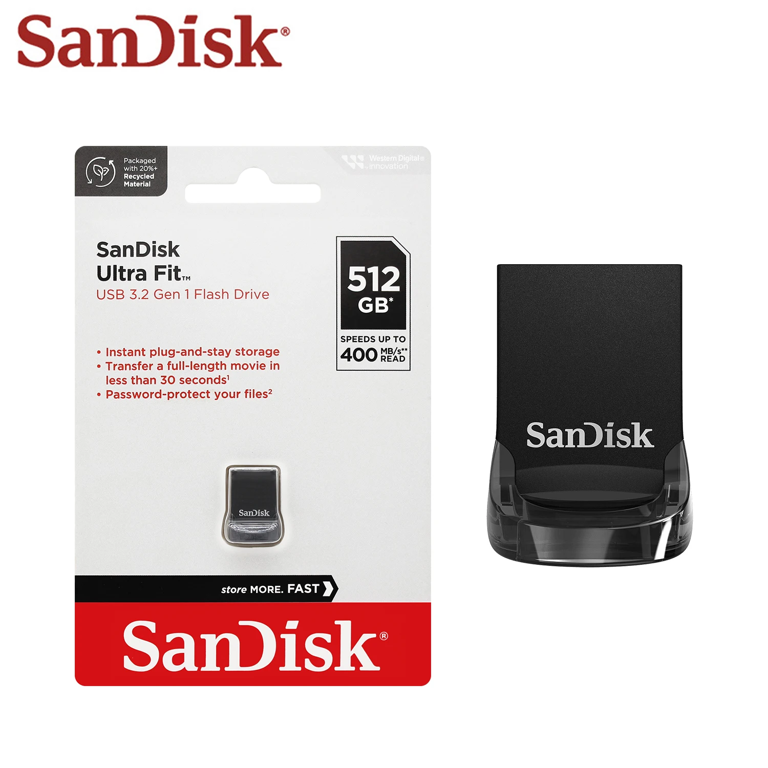 SanDisk Ultra Fit USB 3.2 محرك فلاش محرك قلم صغير 16 جيجابايت 32 جيجابايت 64 جيجابايت 128 جيجابايت 256 جيجابايت 512 جيجابايت تخزين ذاكرة فلاش عصا للكمبيوتر