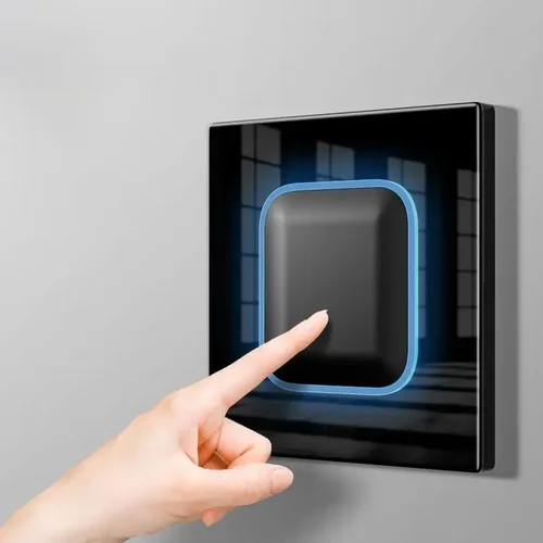 Imagen 2 del producto Interruptor de luz de pared de reinicio de botón de vidrio templado negro con apertura LED, enchufe eléctrico de carga rápida Uk 13A Usb C, 220V