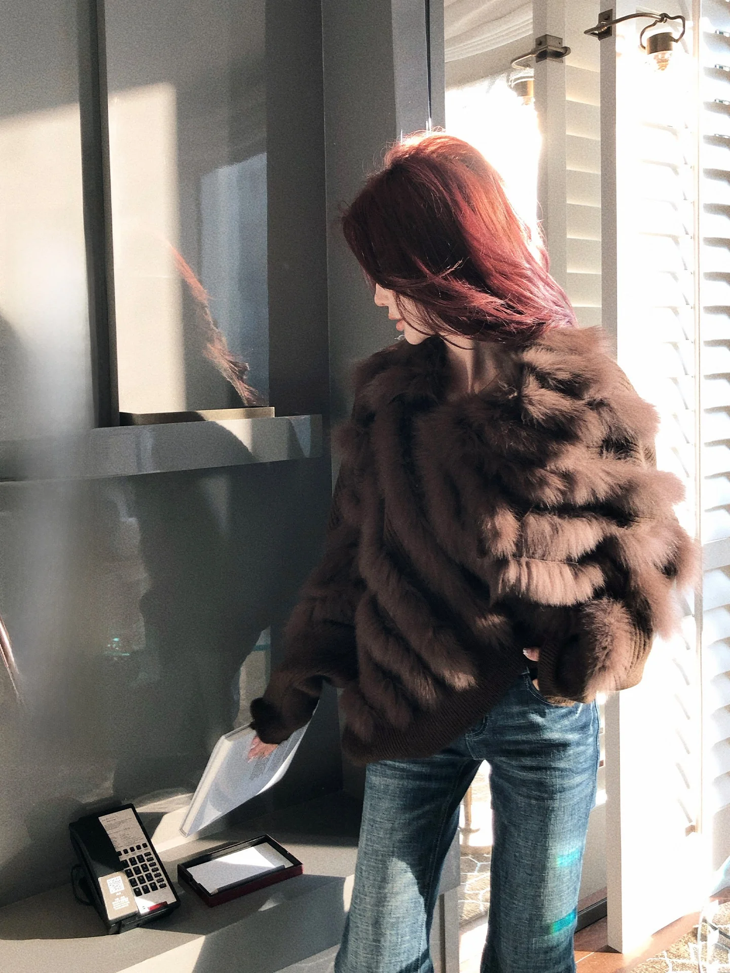 

Knitted Fur Rabbit Fur Woolen Sweater Women Winter High Temperature Proof Top mat Sle Regular Fit Long...