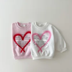 2024 Spring New Baby Girl Long Sleeve Casual Sweatshirt Letter Heart Print Girls Cartoon Tops Children Casual Pullover Clothes