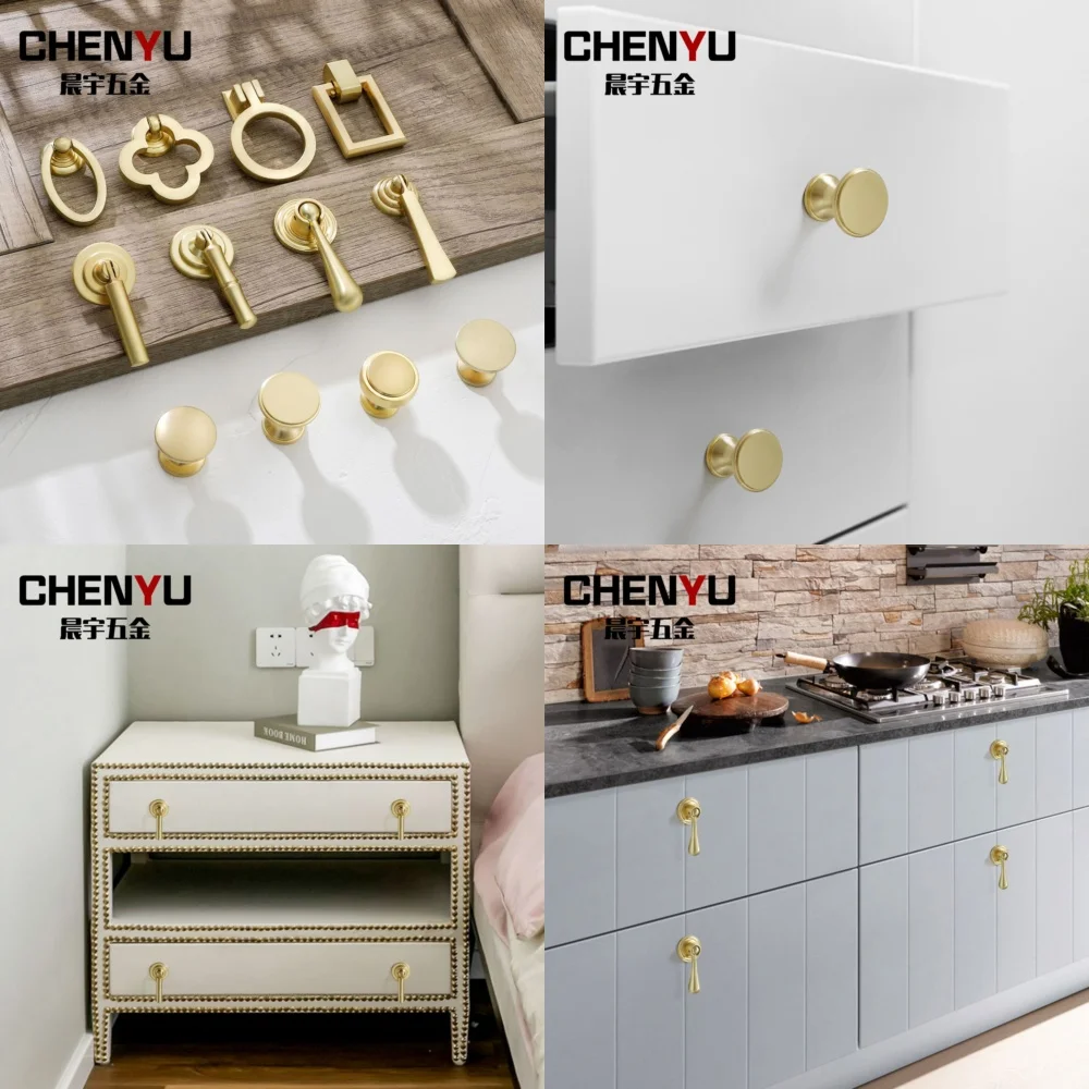 Simple Gold Copper Color Chinese Style Wardrobe Cabinet Drawer Concealed Pull Handle Nightstand D Ring Single Hole Furniture