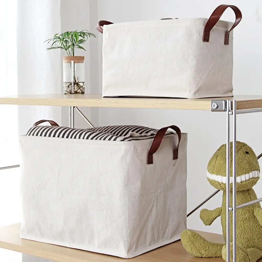 Useful Comfortable Touch Storage Bins Faux Leather Handle Laundry Bag Office Bedroom Storage Basket for Bedroom